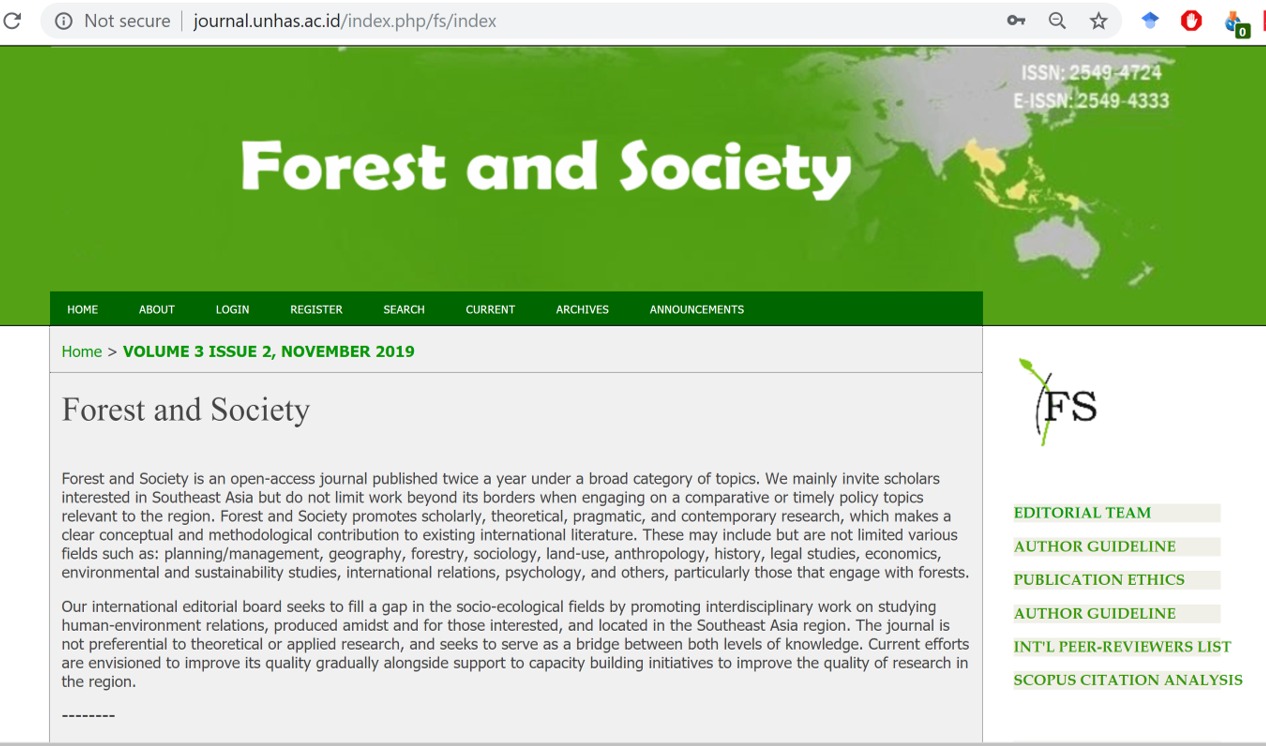 Jurnal Forest and Society Unhas Capai Indeks Scopus