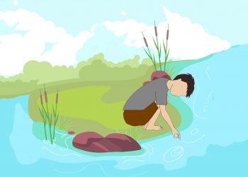 seorang anak di pinggir sungai