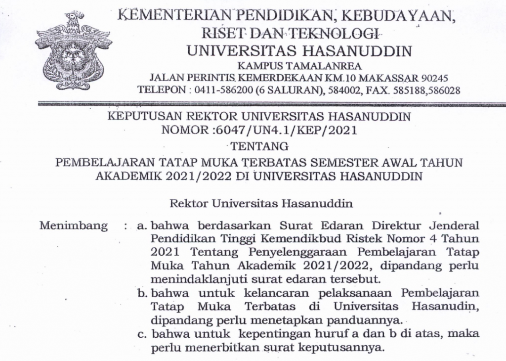 Unhas Akan Kuliah Tatap Muka Paling Lambat Minggu ke-11 - Identitas Unhas