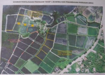 Ilustrasi dena perbaikan tambak Unhas (kuning) pada 5 Desember lalu. Dokumentasi Direktorat Aset Unhas.