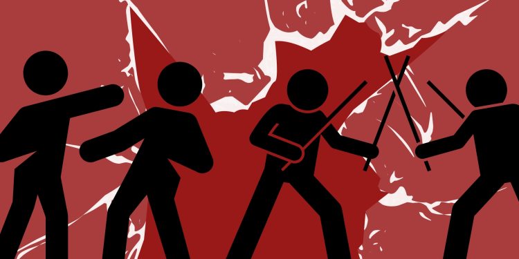 Ilustrasi mahasiswa bentrok. Ilustrasi: IDENTITAS/Arf