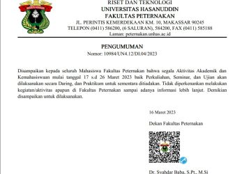 Surat edaran daring dari Fakultas Peternakan. Sumber: Tangkapan layar