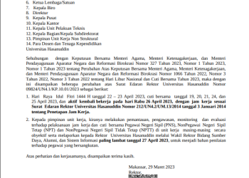 Surat edaran mengenai perubahan jadwal cuti bersama. Sumber: Tangkapan Layar