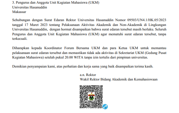 Surat himbauan kepada UKM mengenai masih berlakunya jam malam. Sumber: Tangkapan layar