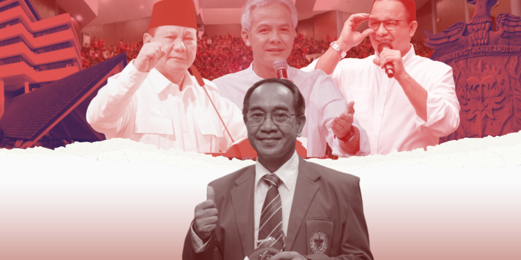 Ilustrasi Prof JJ serta capres pemilu 2024. Sumber: IDENTITAS/Ivana
