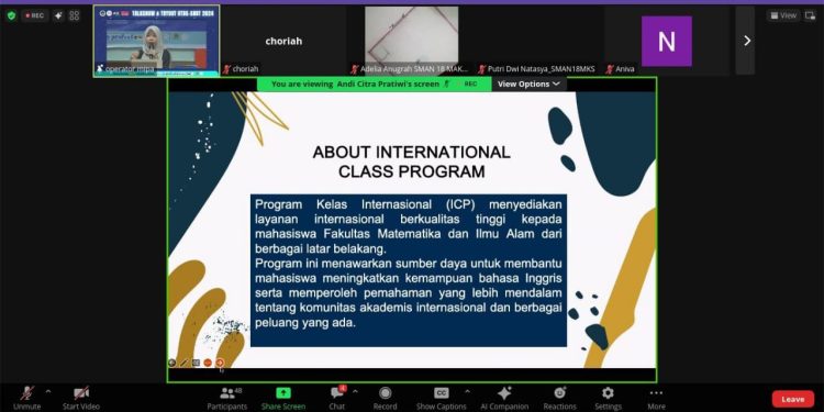 Siap Sambut Mahasiswa Baru, FMIPA UNM Sosialisasikan International Class Program