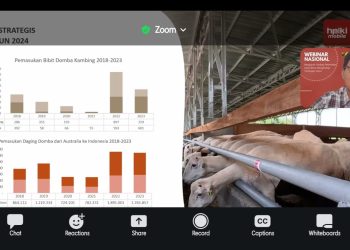 Pemaparan materi oleh Wakil Sekjen DPP Himpunan Peternak Domba Kambing Indonesia (HPDKI), Ir Nuryanto SPt MBA IPM dalam Webinar LiveGenius Himaprotek Fapet Unhas, Kamis (13/06). Foto : Tangkap Layar