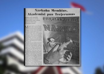 Potongan berita dari terbitan identitas edisi Awal Maret 2008 dengan judul berita "Narkoba Membius, Akademisi pun Terjerumus"