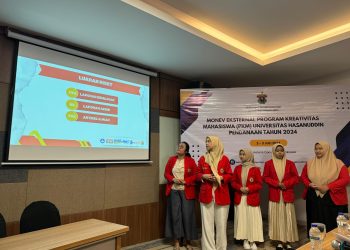 Tim CAMELLIAs saat mempresentasikan penemuannya pada Monev Eksternal PKM Unhas Pendanaan 2024. Foto: Dokumentasi Pribadi.