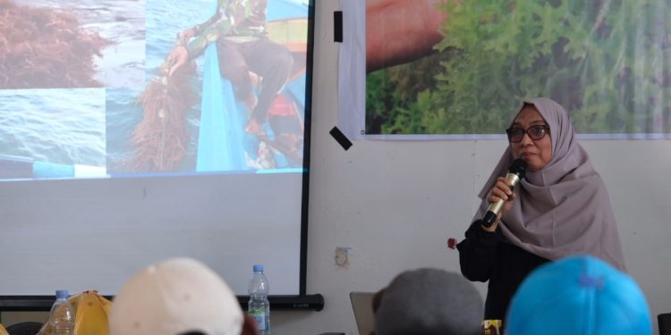 Dr Ir Badraeini MP saat memaparkan materinya mengenai budidaya rumput laut, Sabtu (26/10). Foto : IDENTITAS/Adrian.