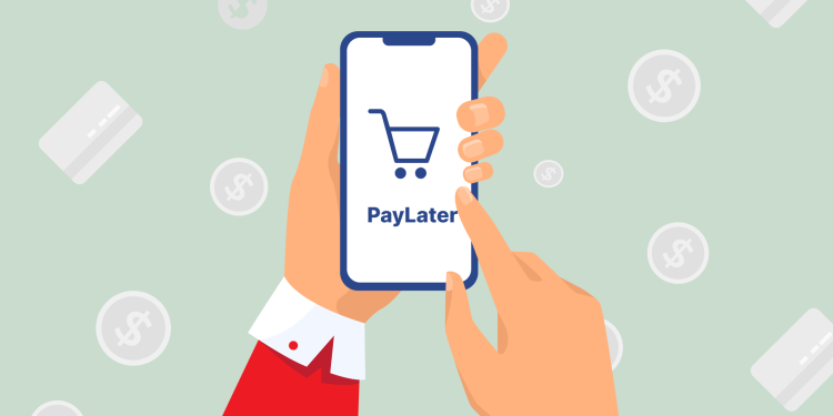 Ilustrasi penggunaan fitur paylater. Desain: IDENTITAS/Adrian.