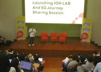 Head of Circle Kalimantan, Sulawesi, Maluku, Papua Indosat Ooredoo Hutchison, Swandi Tjia saat memberi sambutan di acara Launching IOH Lab, Senin(18/11). Foto : IDENTITAS/Adrian