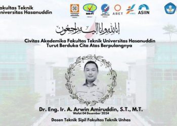 Ucapan belasungkawa atas meninggalnya Dr Eng Ir A Arwin Amiruddin ST MT dosen Teknik Sipil Unhas. Foto: Istimewa.