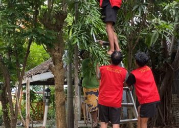 Mahasiswa KKN-T Desa Maccini Baji Pasang Lampu Ramah Lingkungan Berbasis Panel Surya