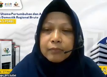 Suri Handayani memaparkan materi terkait Produk Domestik Regional Bruto (PDRB) berdasarkan pengeluaran dalam webinar daring bertajuk Kajian Utama Pertumbuhan dan Analisis PDRB, Selasa (27/5). Foto: Tangkapan Layar