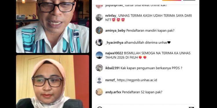 Siaran langsung Instagram Universitas Hasanuddin dalam menyambut penerimaan 6.188 mahasiswa baru melalui SNBT 2025, Rabu (28/05). Foto: Tangkapan layar
