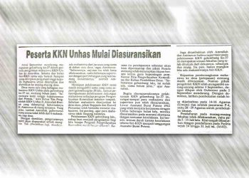 Berita berjudul "Peserta KKN Unhas Mulai Diasuransikan" yang diterbitkan oleh identitas edisi Akhir Juli 1989. Foto: Arsip identitas