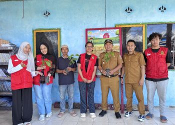 Foto Bersama mahasiswa KKN saat penyerahan bibit cokelat kepada BUMDes di Desa Tombolo pada, Senin (04/08). Foto: Dokumentasi Pribadi.