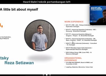 Tatsky Reza Setiawan dalam pemaparannya pada Webinar Geology and Mine Planning, Rabu (17/09). Foto: Tangkapan Layar
