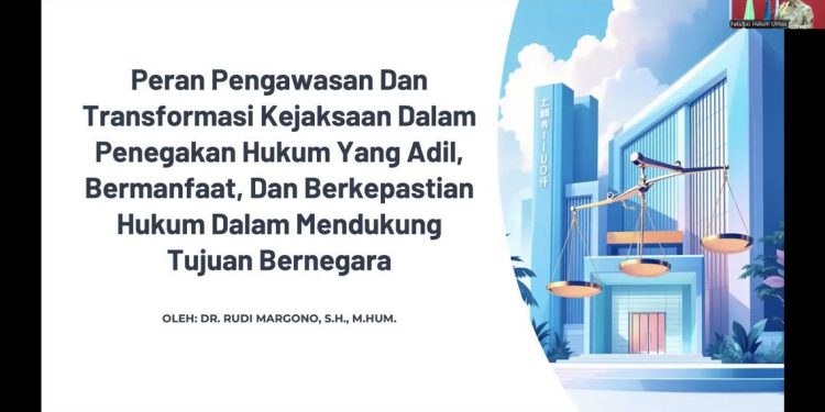 Jaksa Agung Muda Bidang Pengawasan Kejaksaan RI, Dr Rudi Margono SH MHum menyampaikan materinya. Jumat (26/09). Foto: Tangkapan layar.