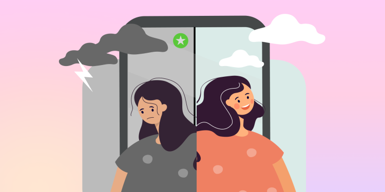 An illustration of someone choosing to share their feelings on Close Friends to avoid social pressure. Illustration: IDENTITAS/Adrian.