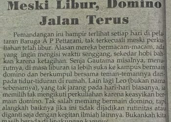 Potongan berita identitas edisi Akhir Januari 2004 berjudul "Meski Libur, Domino Jalan Terus". Foto: Arsip identitas