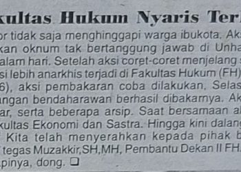 Potongan berita identitas berjudul "Fakultas Hukum Nyaris Terbakar". Foto: arsip identitas